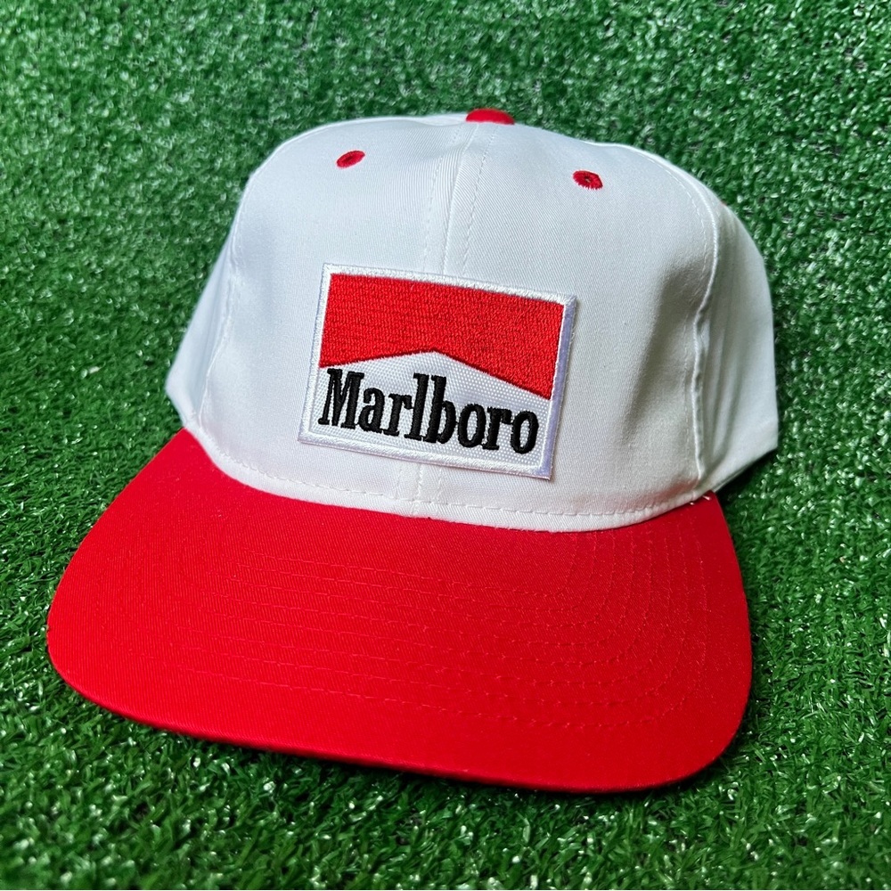 Vintage 1990s Red Marlboro Racing Team Embroidered Baseball Hat Cap Rare